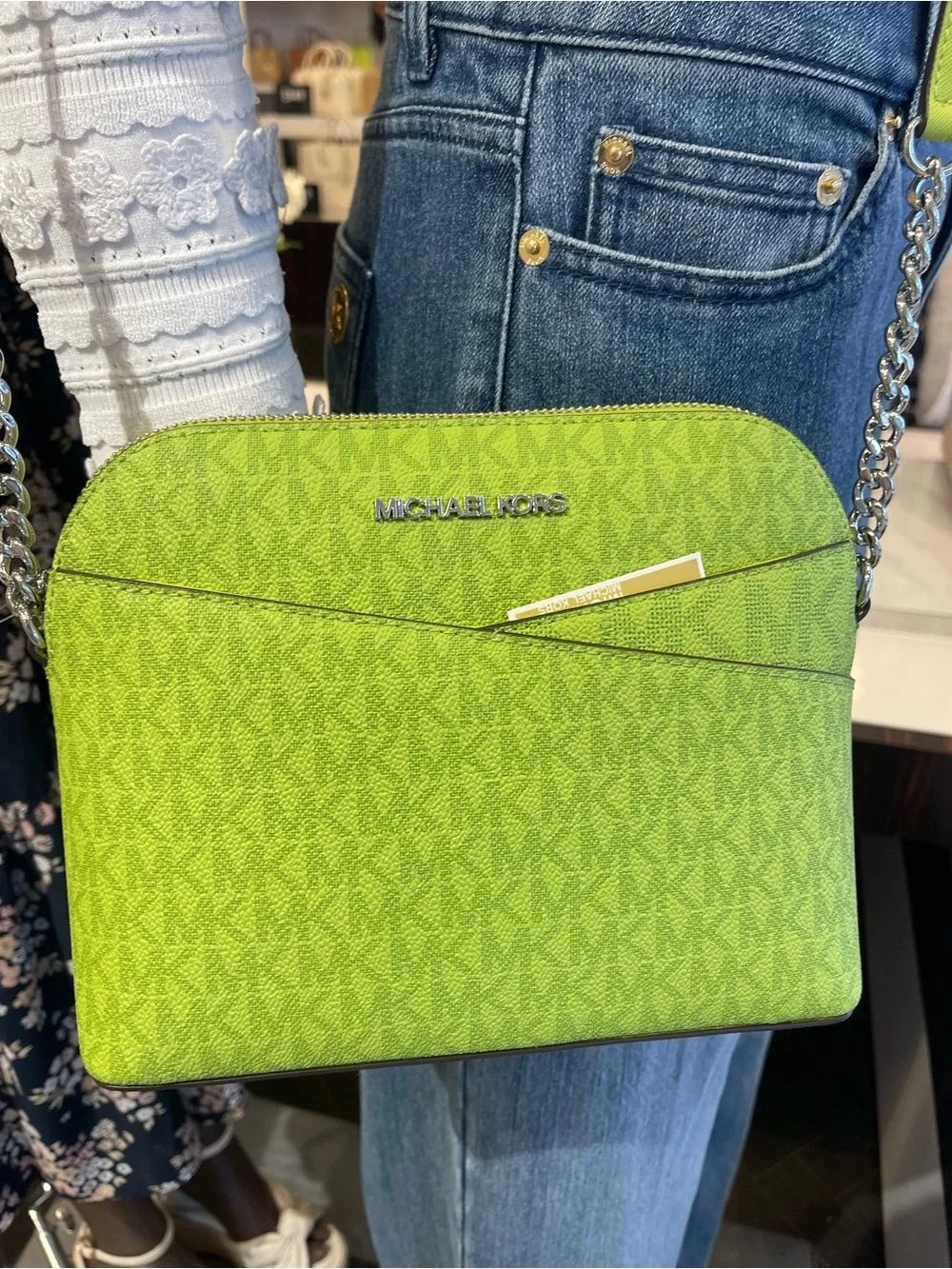 Michael Kors Jet Set Travel Medium Logo Dome Crossbody XBODY Bag Lime NWT